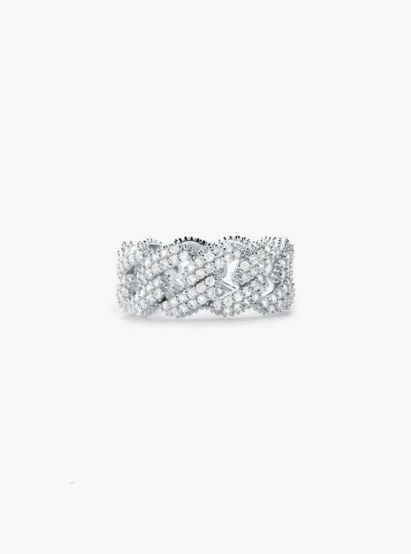 Damske Prstene Michael Kors Precious Metal-Plated Sterling Silver Pavé Curb Link Strieborne - Šperky Michael Kors Obchod | ODQGN-1097